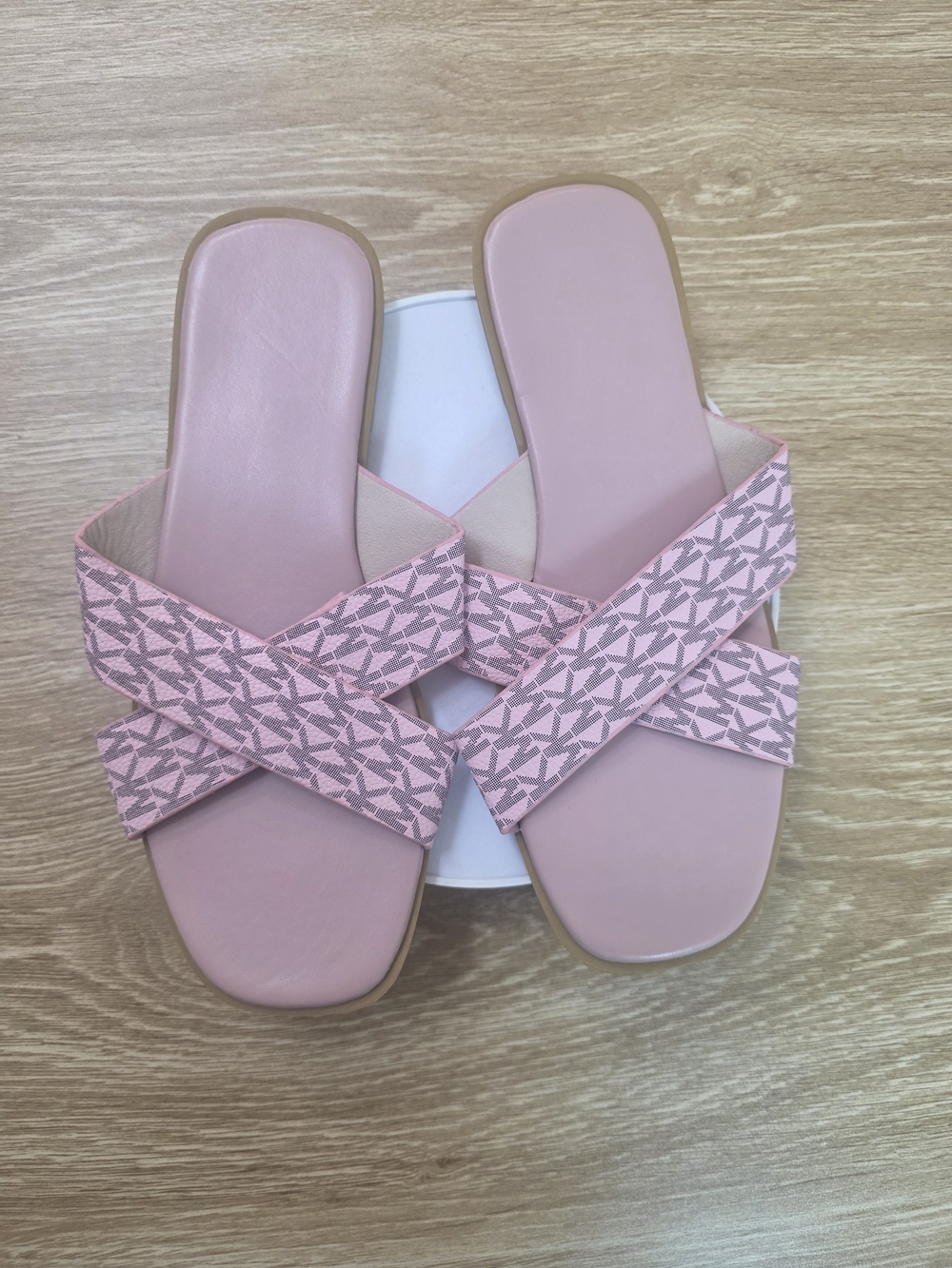 Women's Pink Cross-Strap Slide Sandals